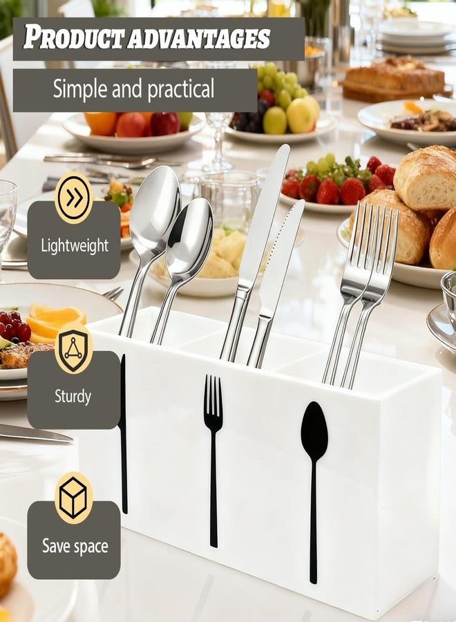 Sunmuliiiy White Acrylic Cutlery Storage Organizer,Plastic Silverware Holder,Silverware Caddy 3 Section Tableware Plastic Holder for Kitchen Storage Indoor Outdoor Decoration Supplies - Image 3